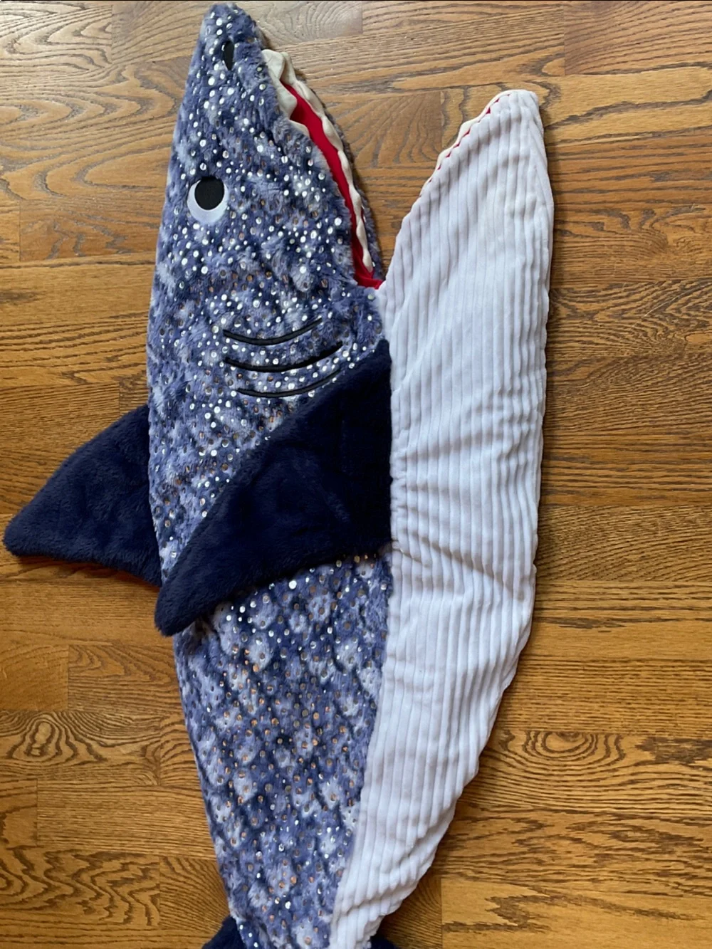 Tommy Bahama Navy Blue Plush Shark Footie with Red Lining